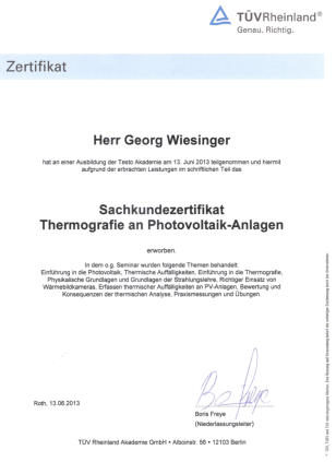 Sachkundezertifikat PV-Thermografie